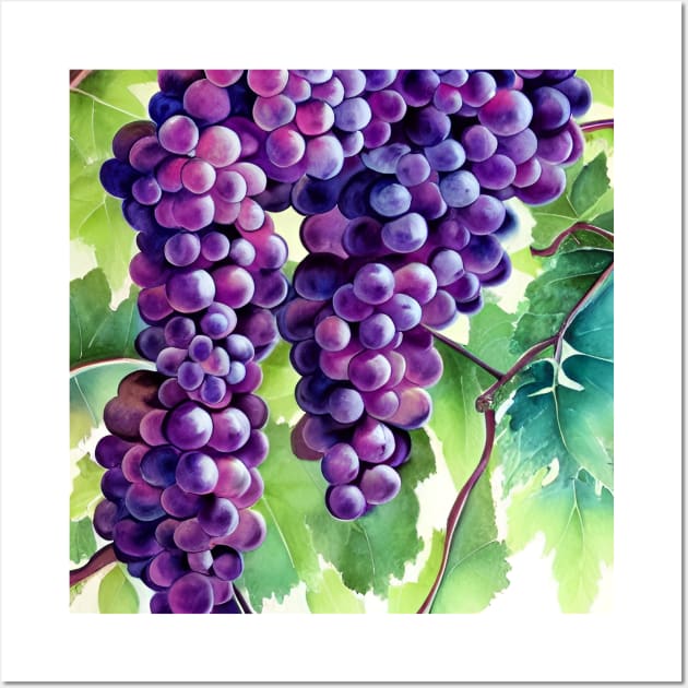 Grapes on the Vine in Watercolor Wall Art by ArtistsQuest